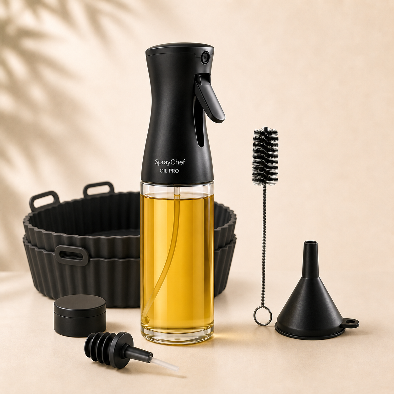 SprayChef Oil Pro Set mit Ölsprüher, Silikonformen, Reinigungsbürste, Trichter und Zubehör